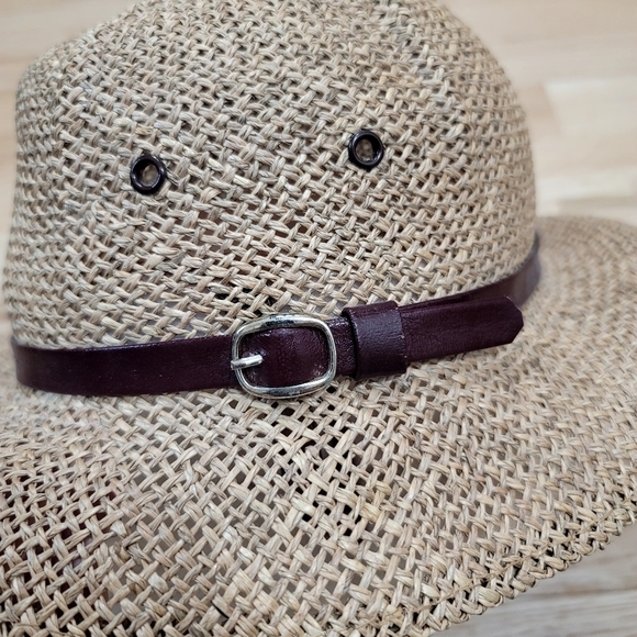 Vintage Tan Straw Hat with Brown Band - Picture 3 of 12